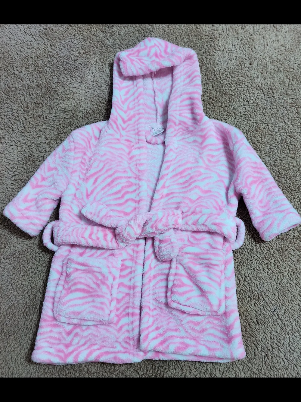 Plush Hooded Baby Robe in Pink Zebra Print